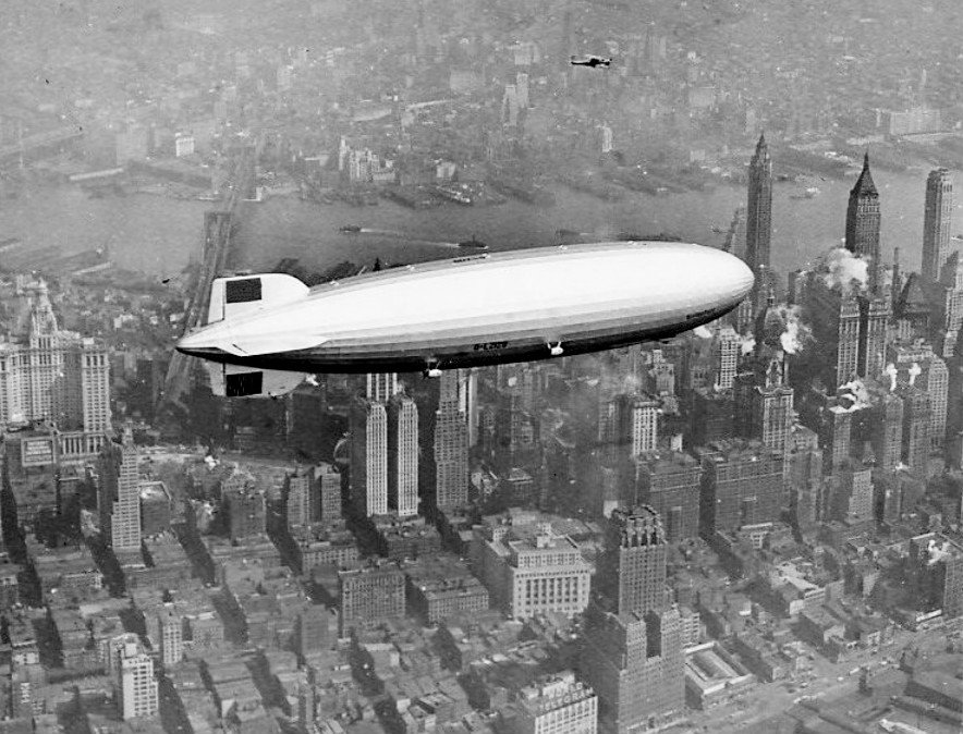 Photo of the Hindenburg over New York City on May 6, 1937