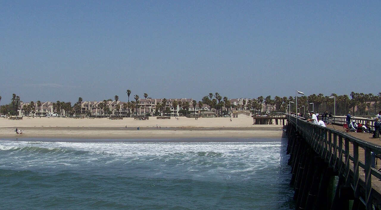 Wooden bridge over the sea, in Port Hueneme, Oxnard, California, USA.