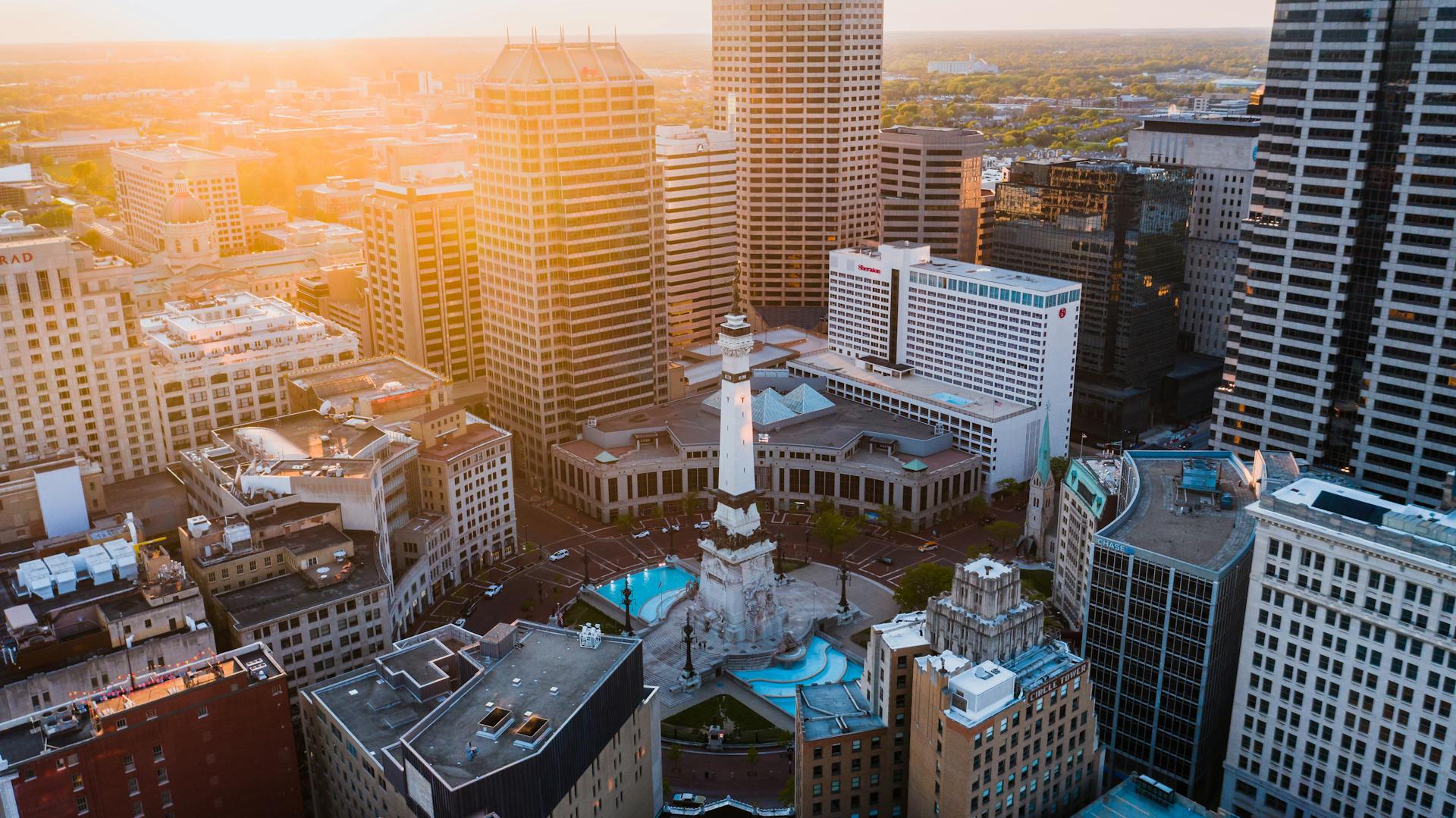 Aerial View of City Buildings in Indianapolis, IN, United States