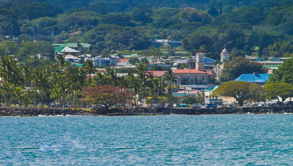 Hilo Bay With Downtown Hilo In The Distance