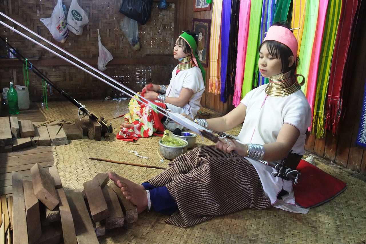 Kayan women weaving in a village near Inle Lake, Burma - 2010