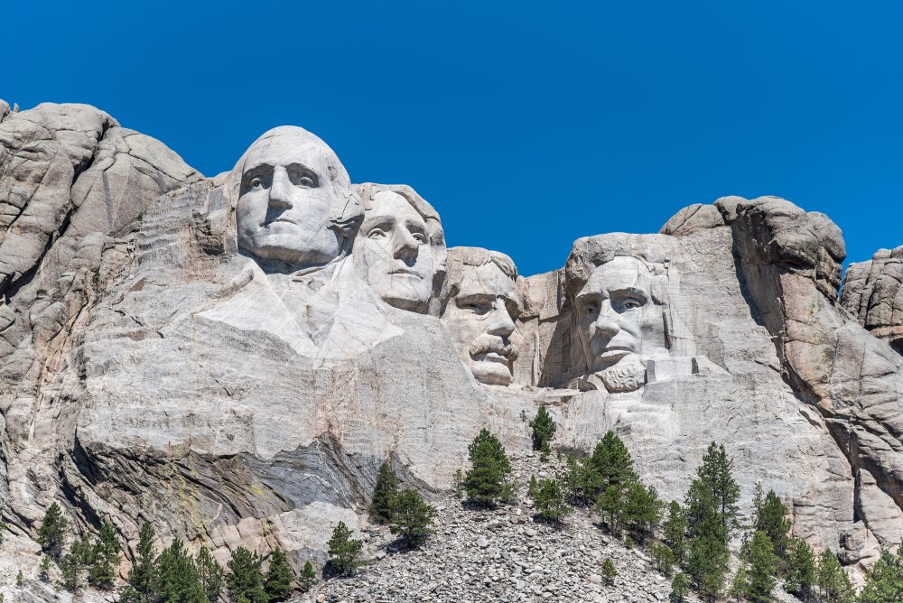 This is a majestic image of Mount Rushmore National Memorial in South Dakota, USA