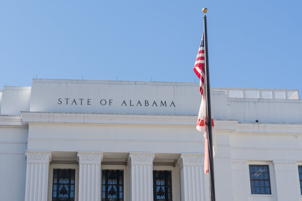 This image shows the exterior of a government building in Alabama