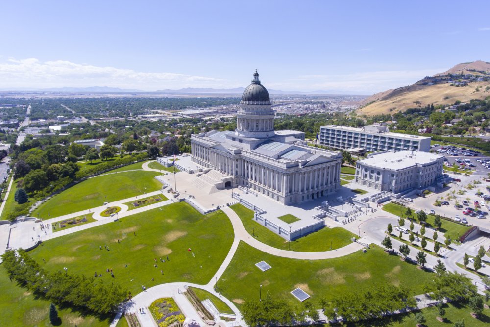 Aerial view of Utah State Capitol in Salt Lake City, Utah, USA.
