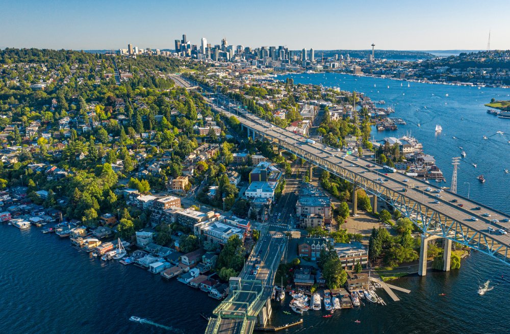 This image offers a captivating aerial perspective of Seattle, Washington
