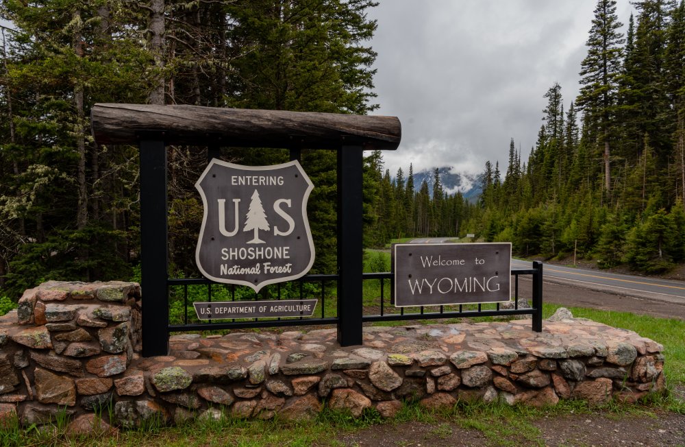 This image shows a welcoming entrance to Shoshone National Forest in Wyoming