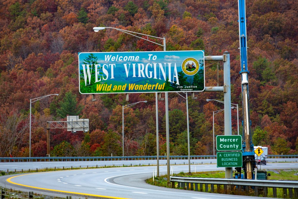 This image captures a scenic stretch of highway entering West Virginia.