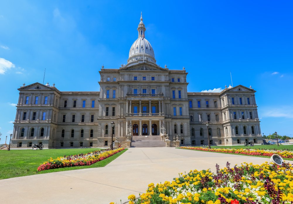 This image showcases the Michigan State Capitol building in Lansing, Michigan