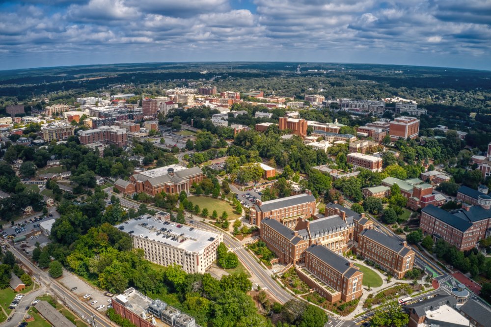 Aerial View of a large Public University in Athens, Georgia