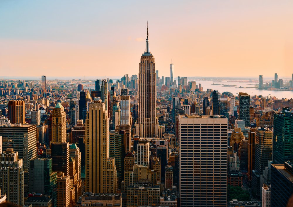 This image captures a breathtaking view of the New York City skyline