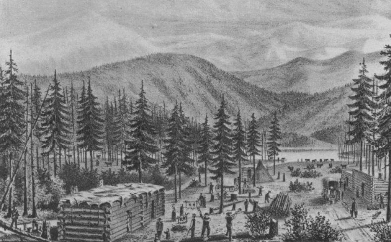 Drawing of the Truckee Lake camp based on descriptions