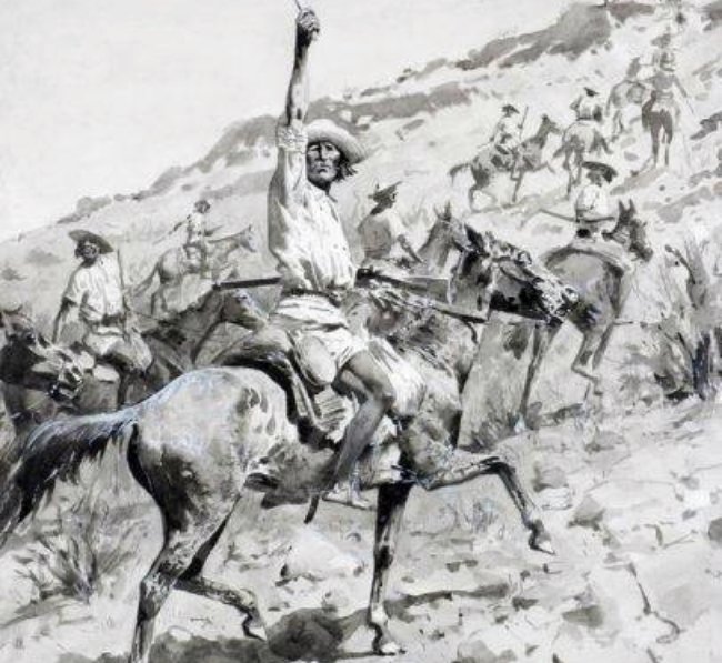 Yaqui Indians riding a horse