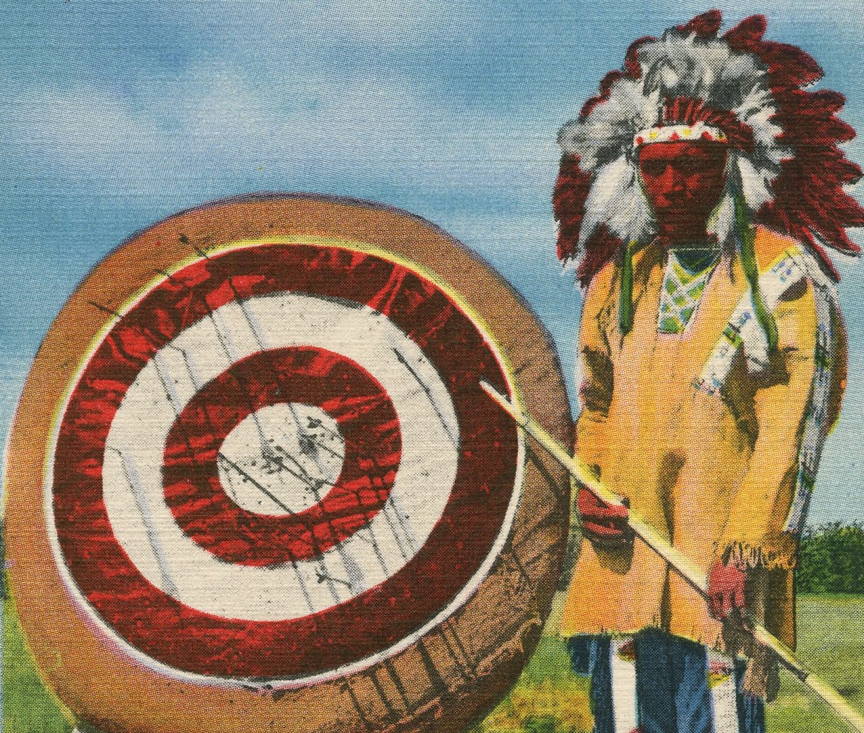 An Exhibition Of Skill By A Cherokee Marksman - Linen Postcard