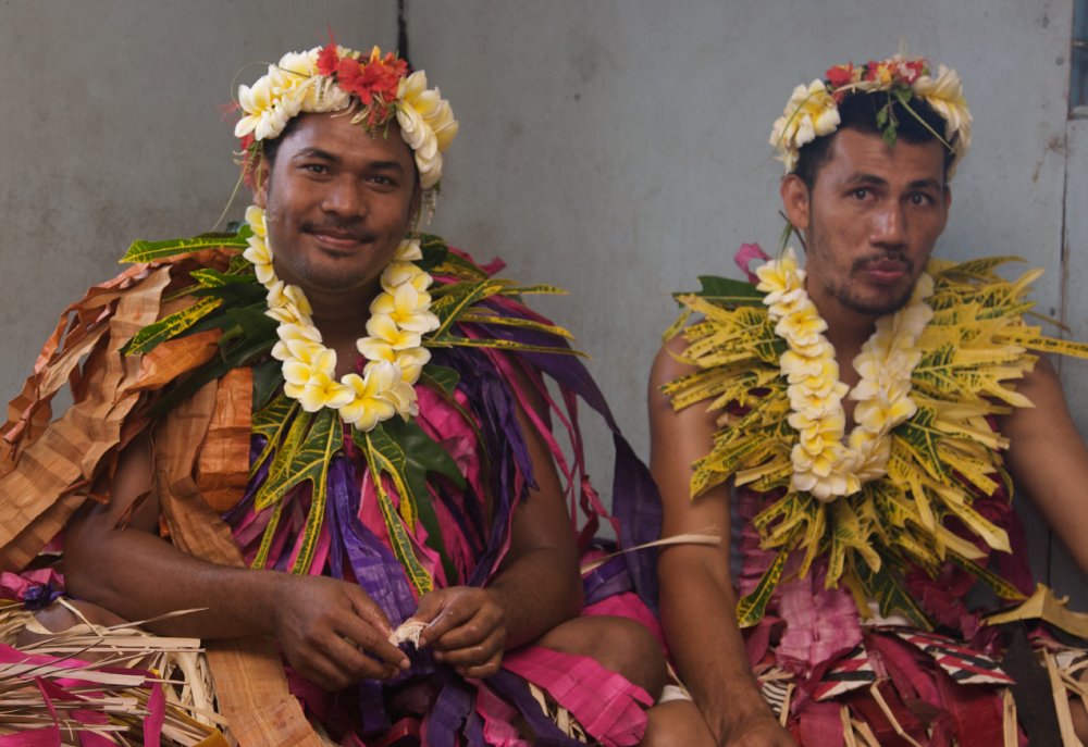 This image captures a people from Melanesia wearing traditional clothing