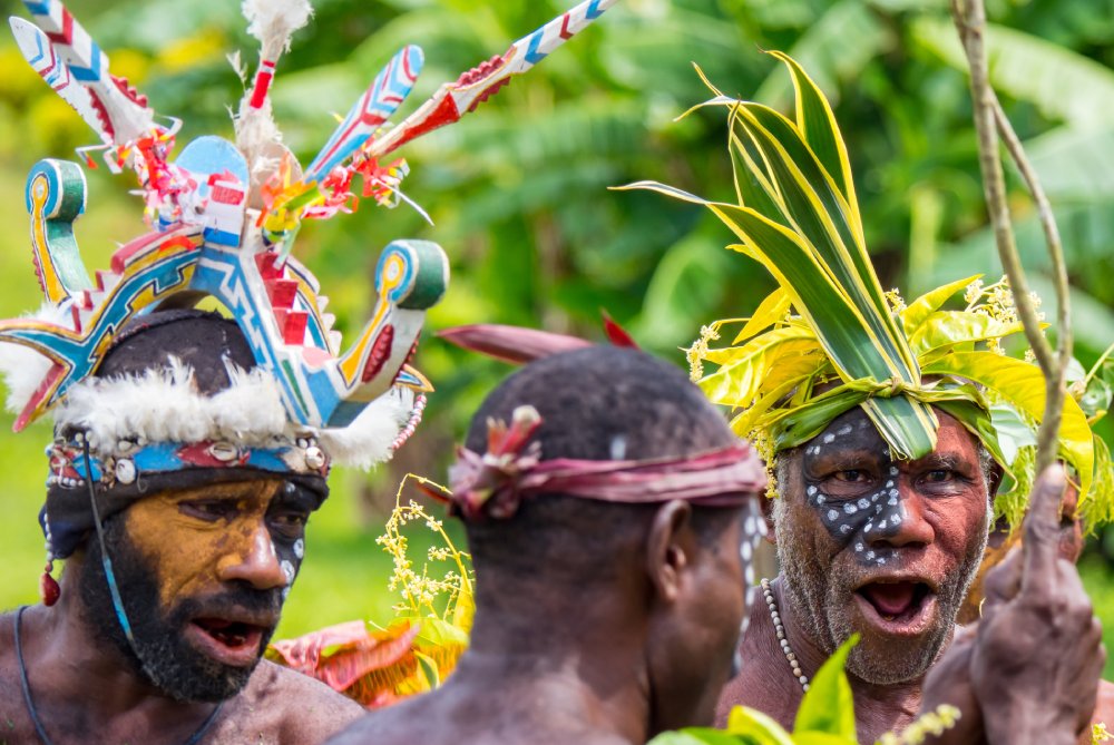 Tribal sing sing by the islanders in local village Witu Islands, Papua New Guinea