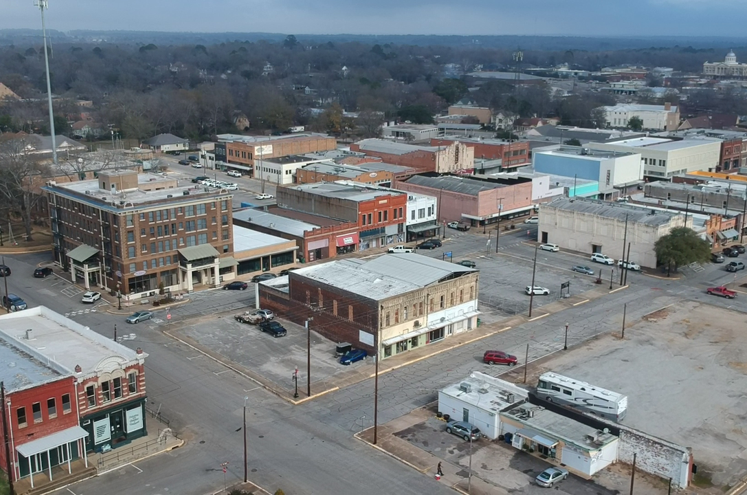 Aerial view of downtown Palestine Texas, looking northeast