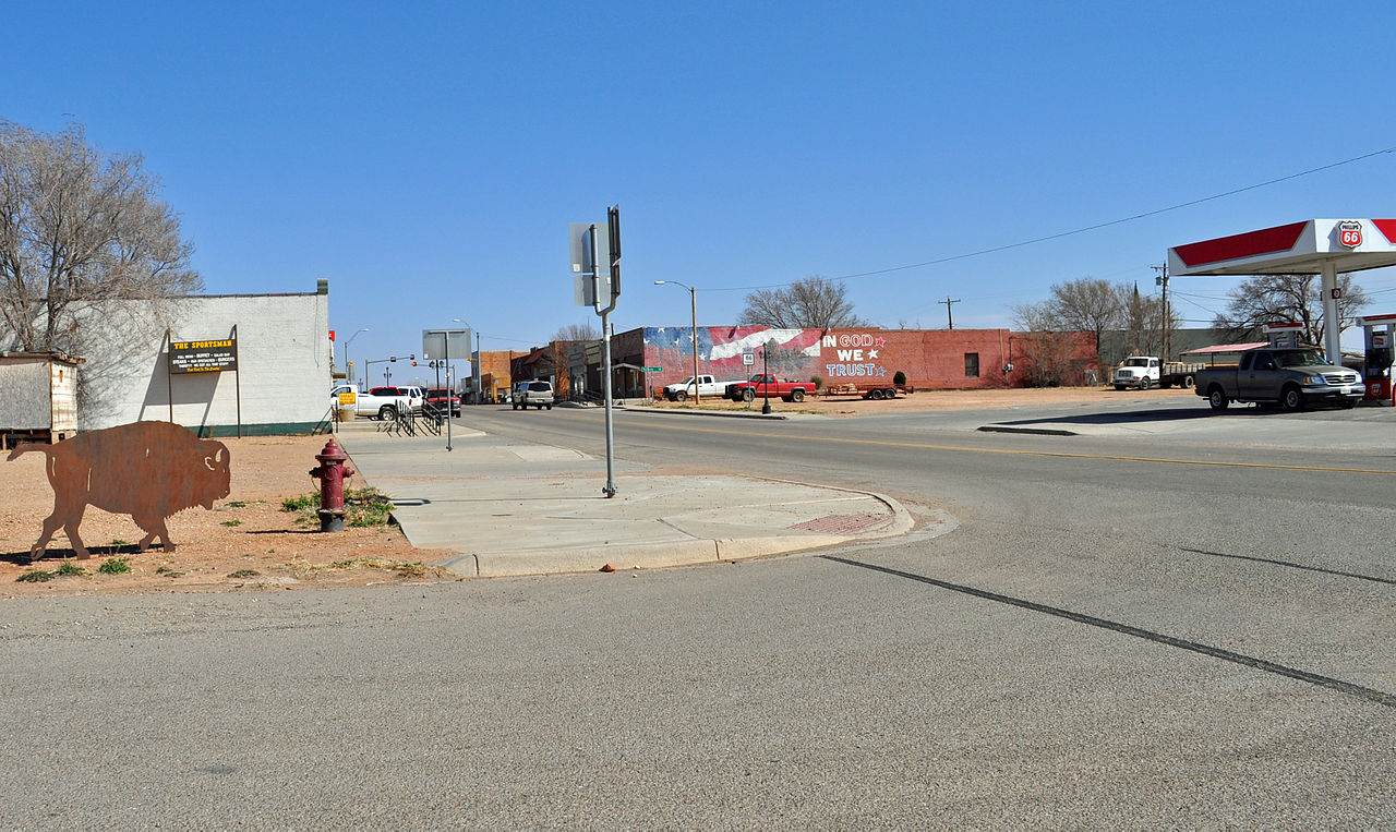 Downtown Quitaque, Texas viewed from the east.