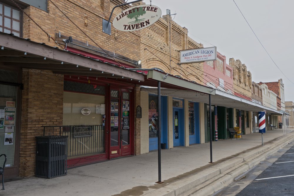 Main street of the small town of Elgin, Texas