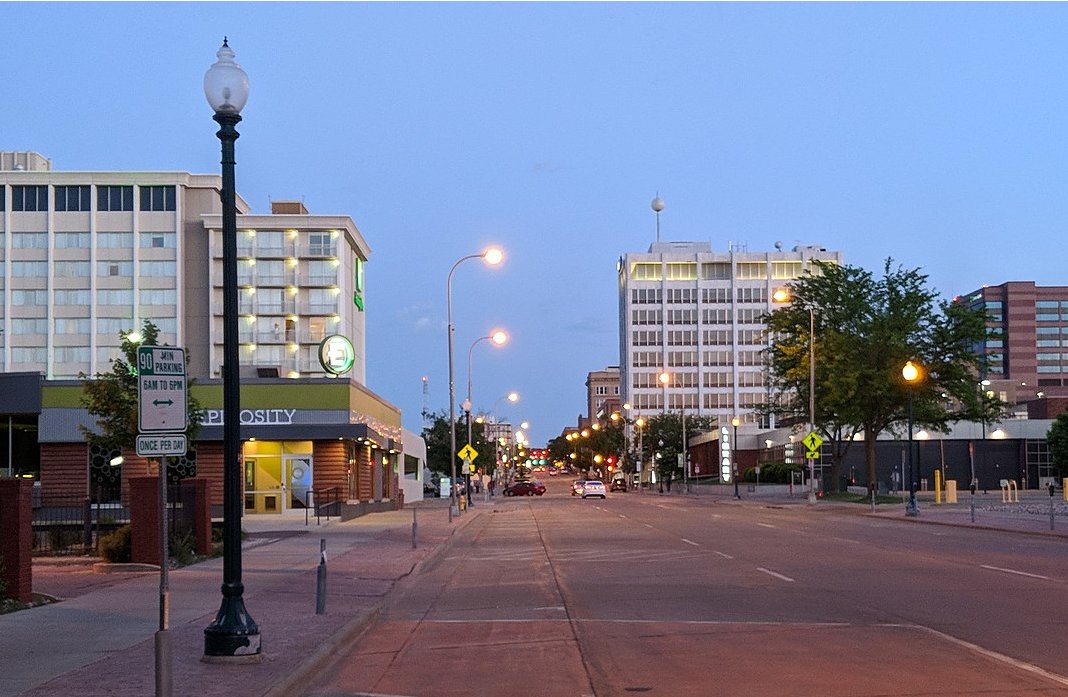 Downtown Sioux Falls in the evening