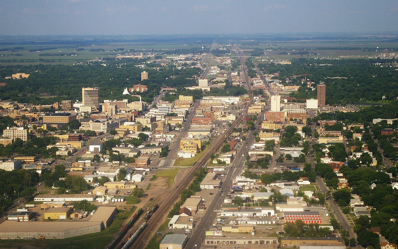 Overlooking downtown Fargo, North Dakota, USA, looking east