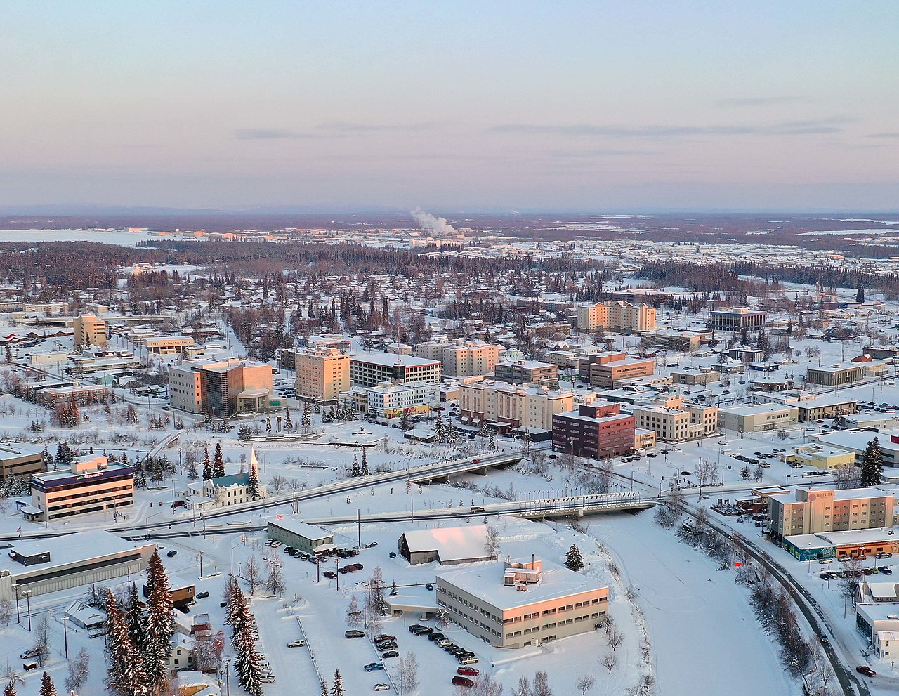 Aerial view of Fairbanks, AK skyline
