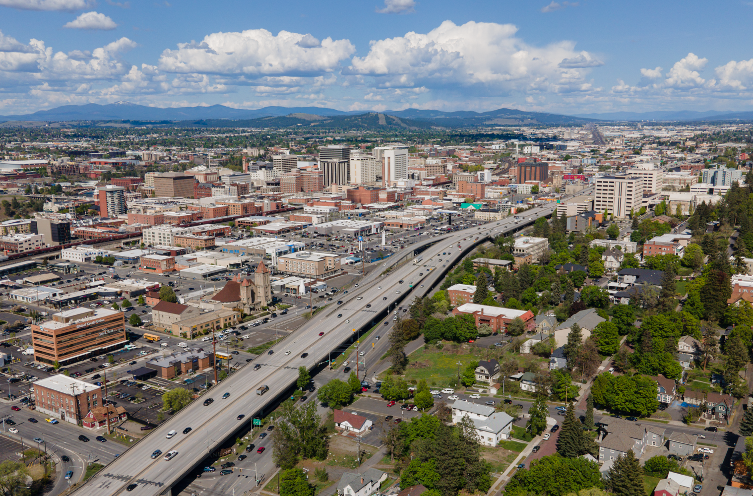 Drone view of Spokane, Washington State, USA