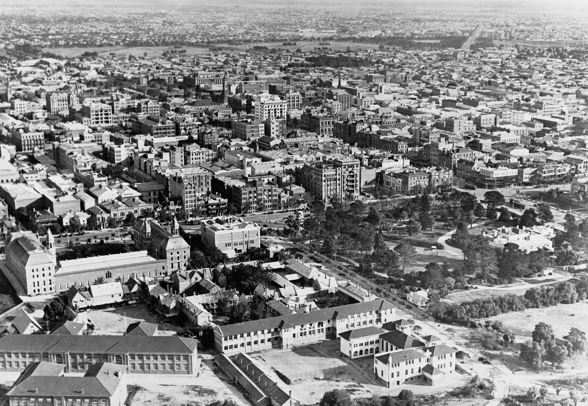 Aerial view of Adelaide looking south-west from above the University of Adelaide