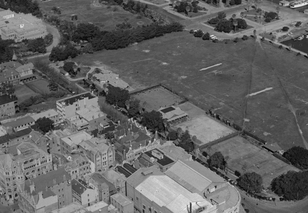 Aerial view of Perth and The Esplanade and William Sts. Capitol Theatre