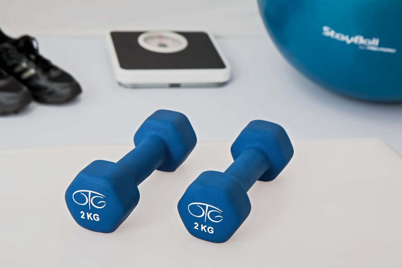 Two 2 Kg. Blue Hex Dumbbells