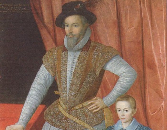 Portrait Painting of Walter Raleigh and his son Walter in 1602