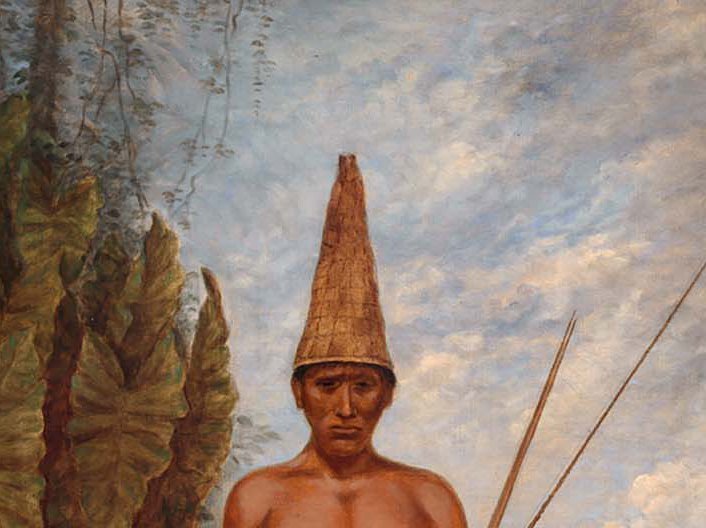Portrait Painting of Omagua man, indigenous people in Brazil's Amazon Basin