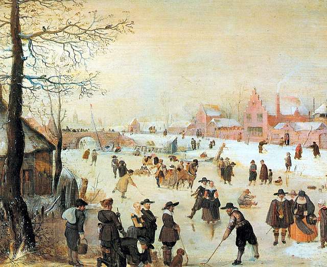 Hendrick Avercamp - Skaters and a Horse-drawn sled