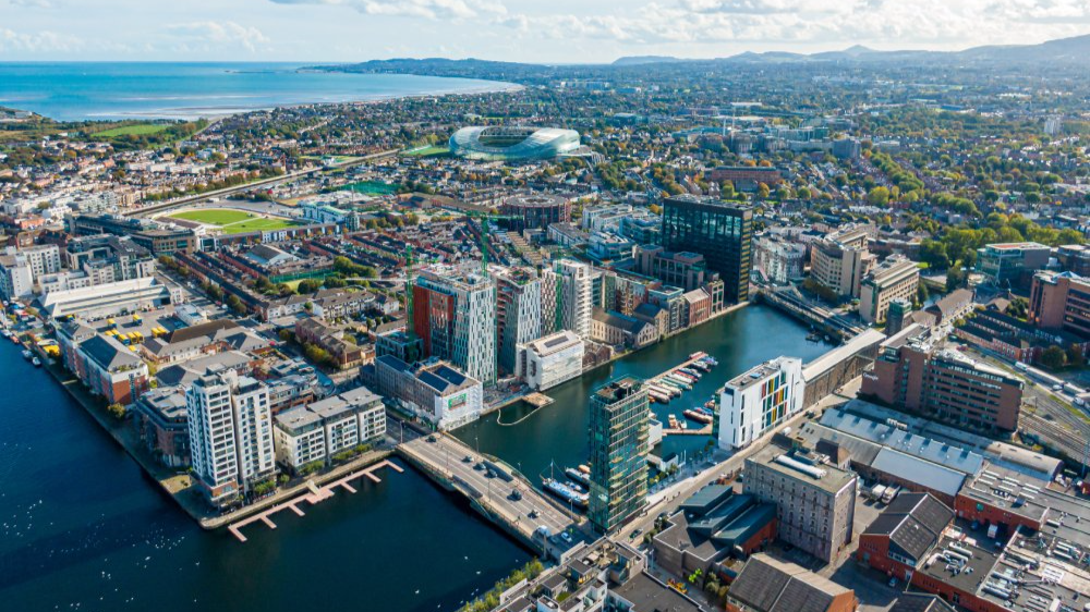 The image showcases a Vibrant urban scene of Dublin, Ireland
