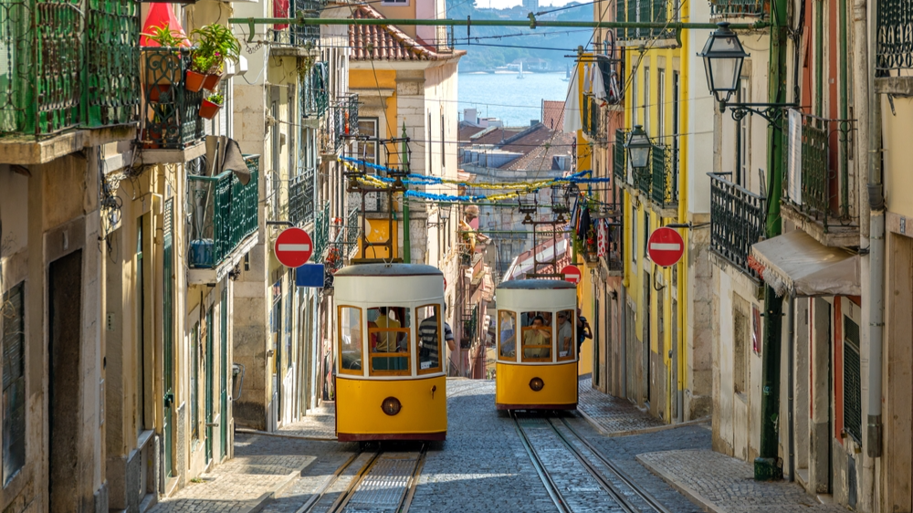Beutiful photo of The Gloria Funicular in the city center of Lisbon, Portugal