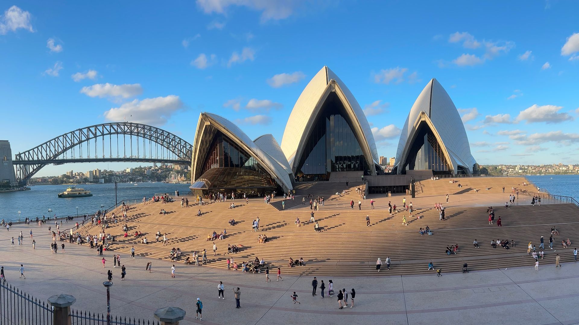 File:Sydney Opera House steps and Harbour Bridge pano.jpg
