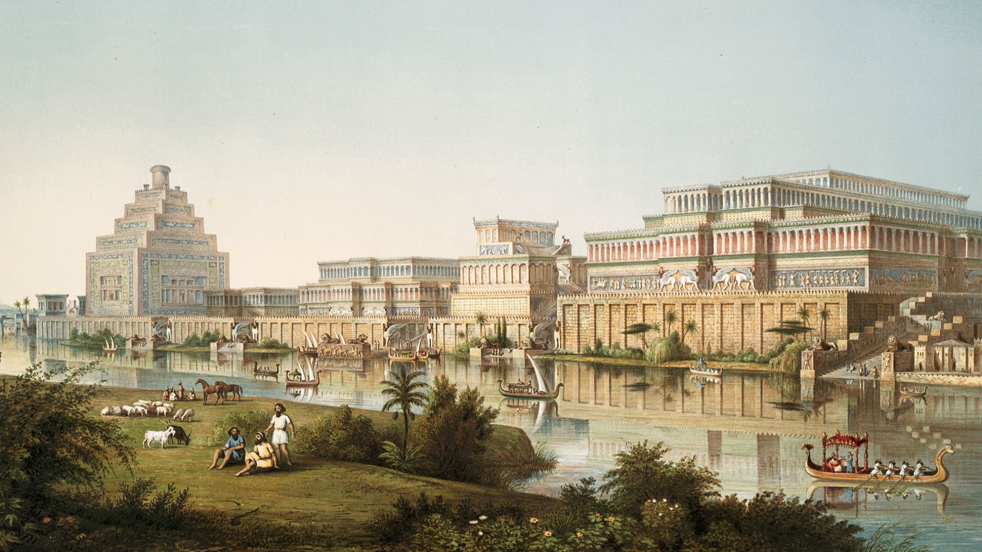 File:Artist’s impression of Assyrian palaces from The Monuments of Nineveh by Sir Austen Henry Layard, 1853.jpg