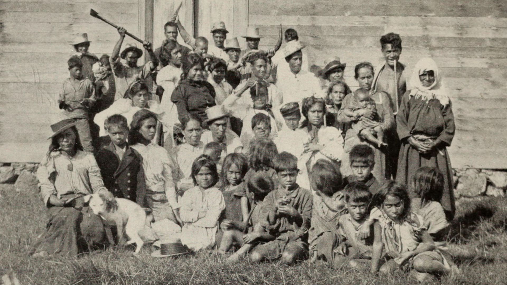 File:A Group of Easter Islanders Outside the Church Door, The Mystery of Easter Island, published 1919.jpg
