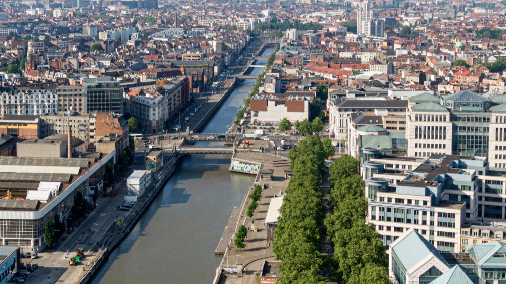The image showcases a Vibrant urban scene of City of Brussels, Belgium