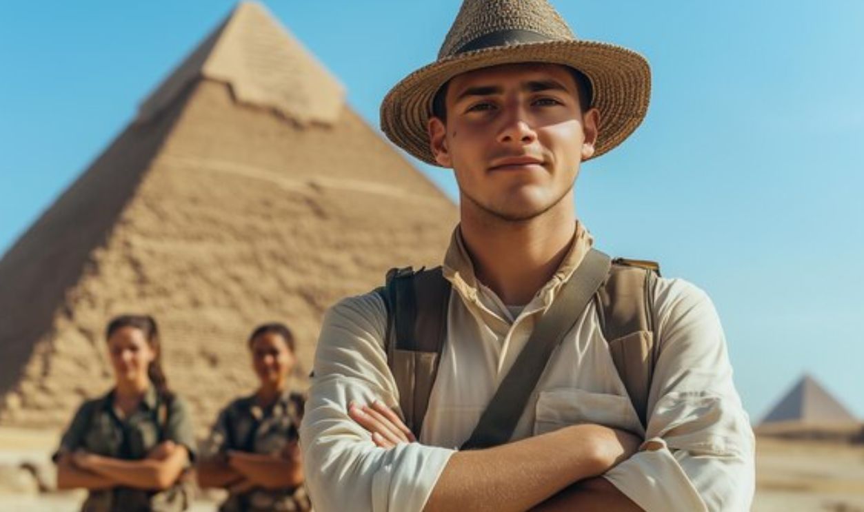 Archeologist at ancient pyramid
