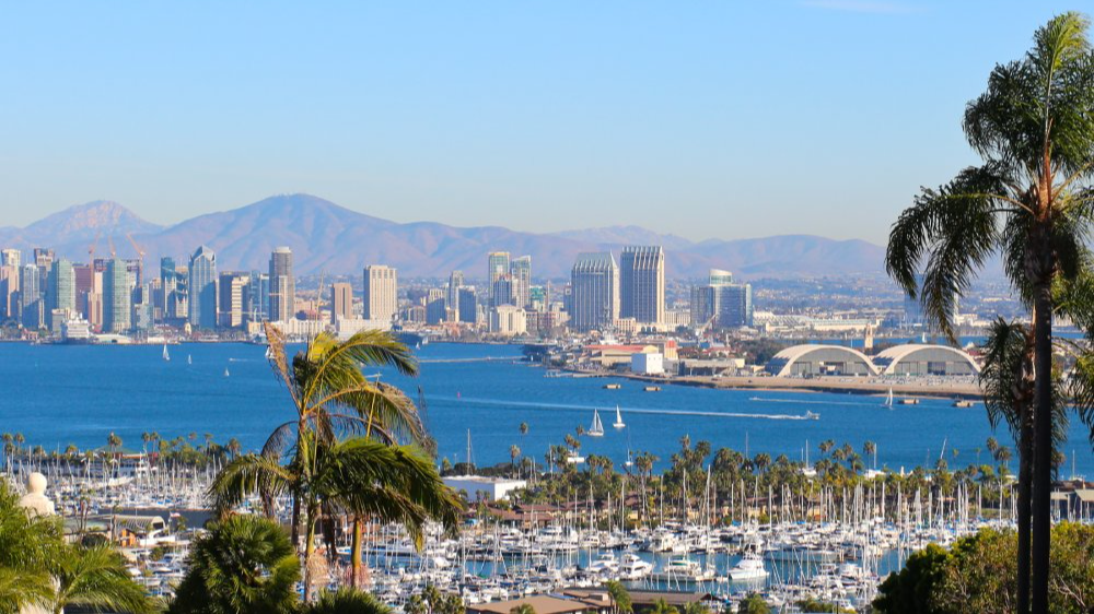 Vibrant urban scene of San Diego, California captured from a high vantage point