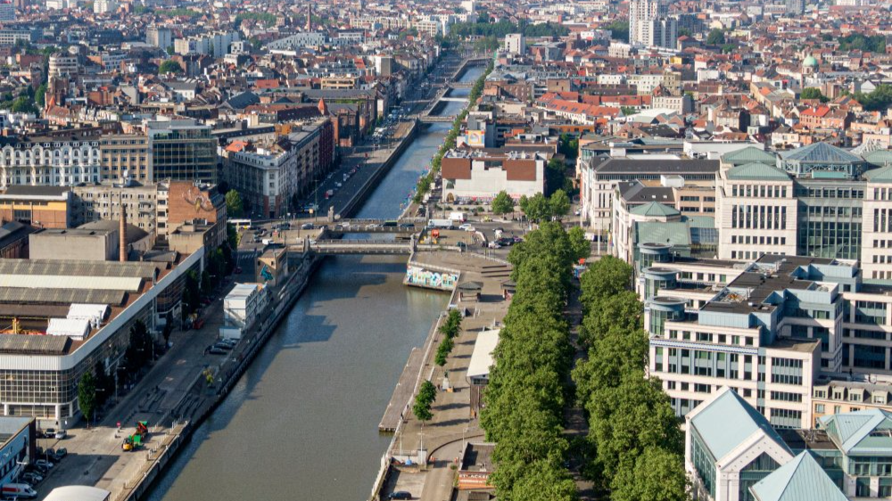 The image showcases a Vibrant urban scene of City of Brussels, Belgium