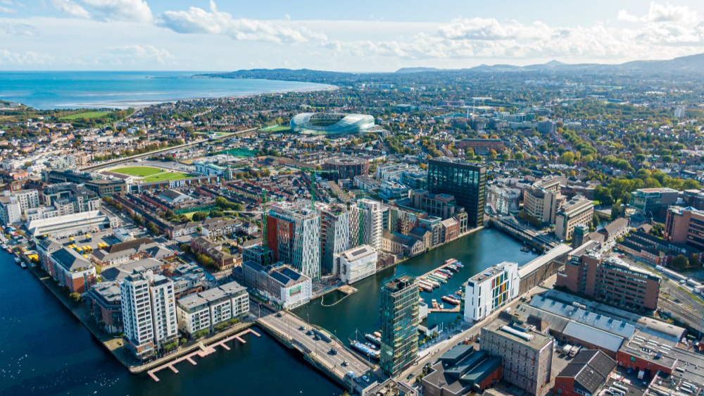 The image showcases a Vibrant urban scene of Dublin, Ireland