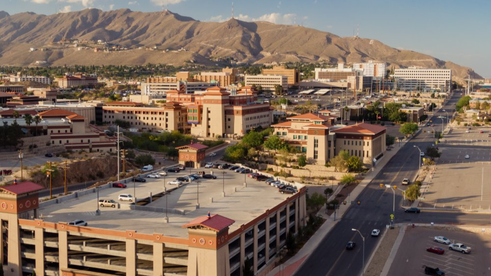 Vibrant urban scene of El Paso, Texas captured from a high vantage point