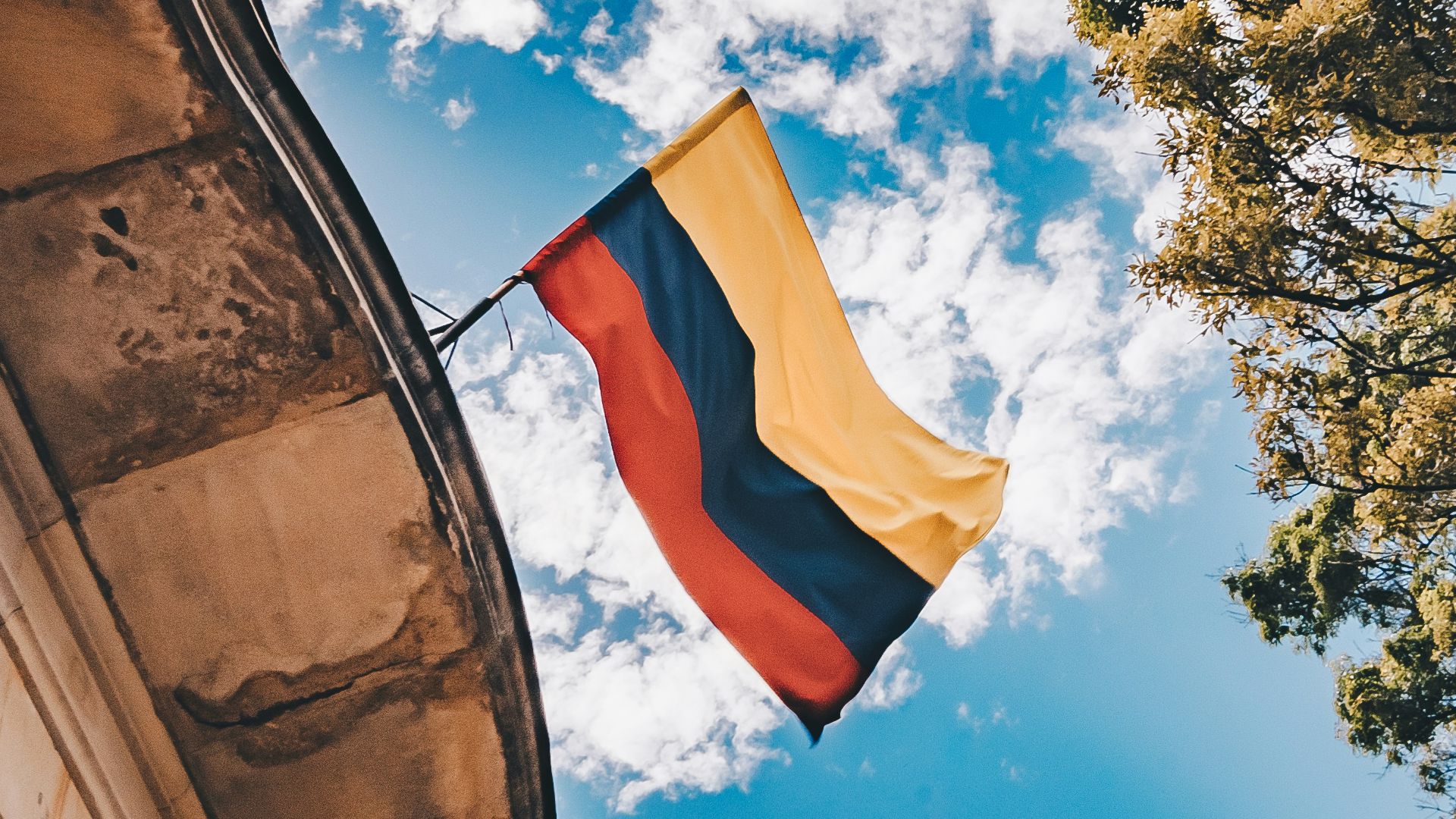 yellow, blue, and red flag