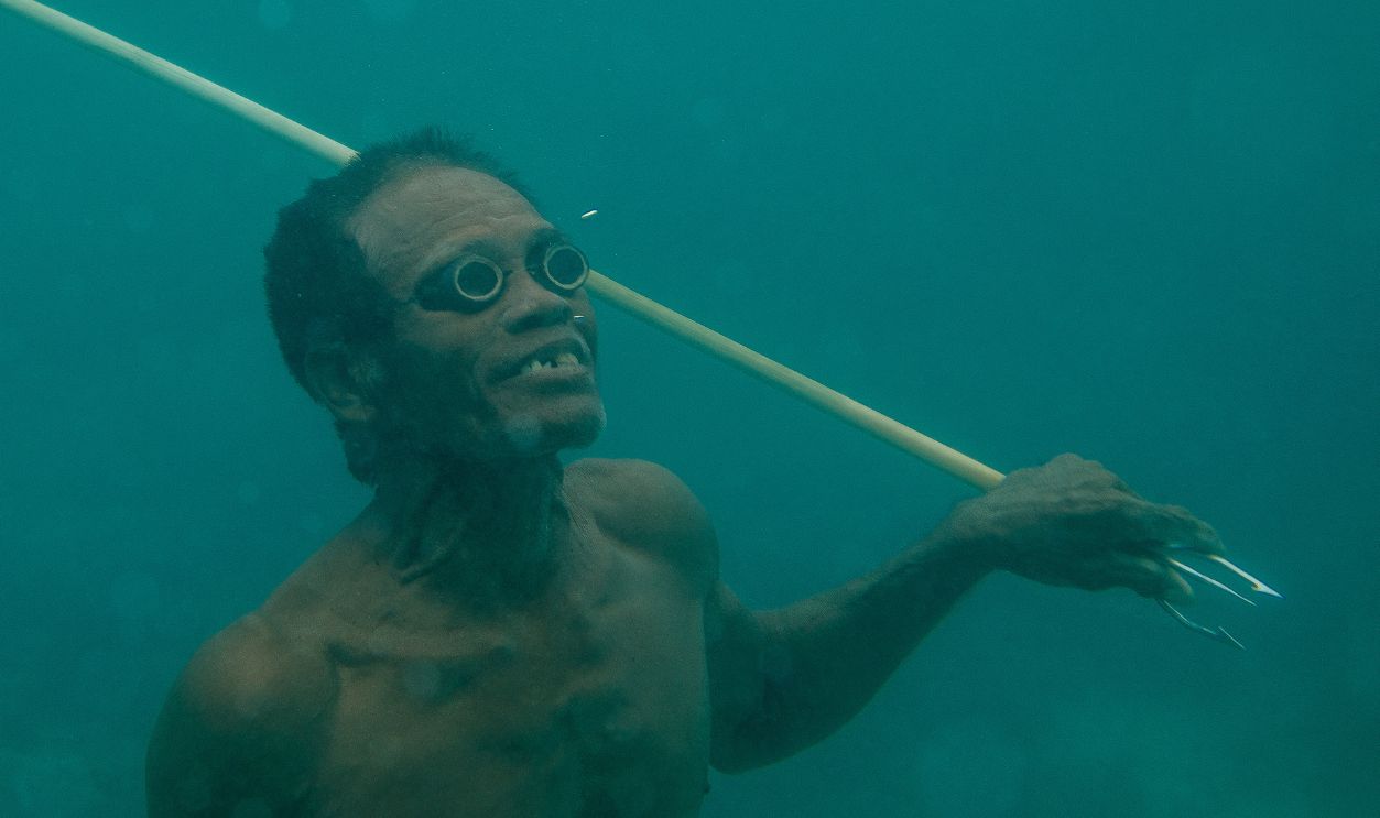 Gettyimages - 1141568056, A fisherman of the sea gypsies is fishing with a traditional spear underwater. - stock photo Borneo, Malaysia - 30th November, 2018 : A fisherman of the sea gypsies is fishing with a traditional spear underwater.