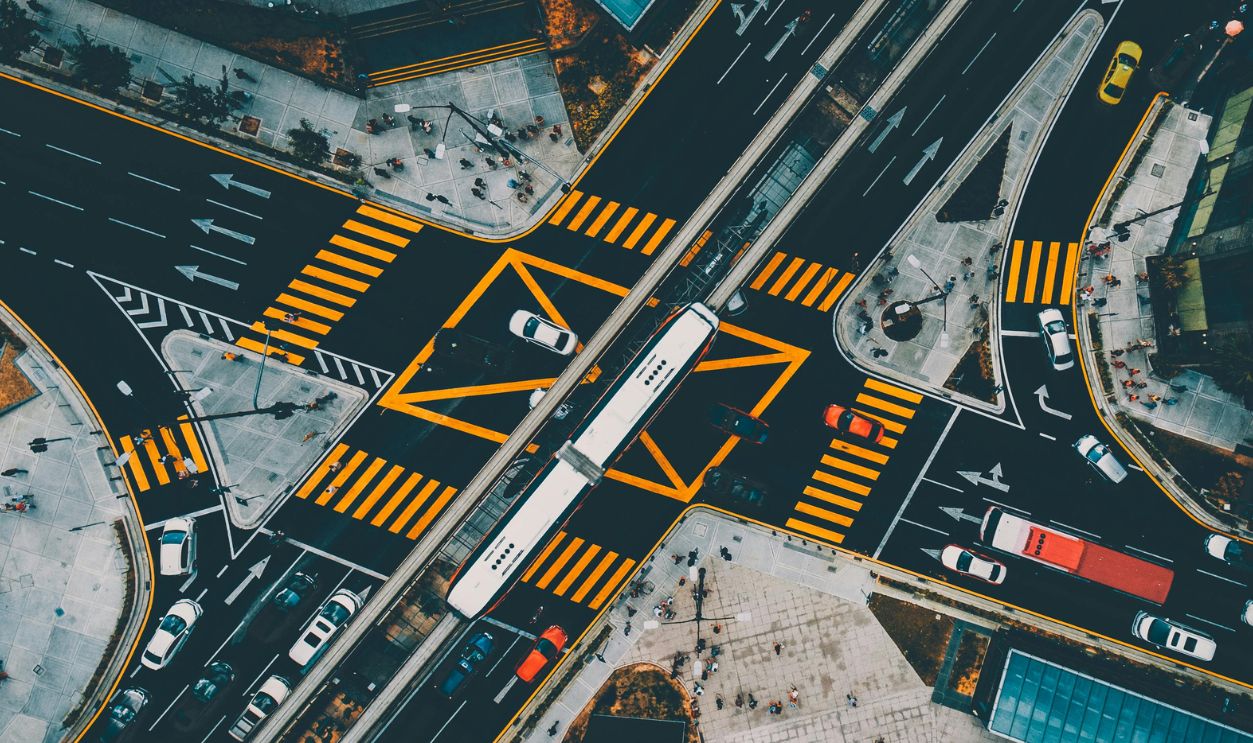 Aerial Photo of City Street and Buildings