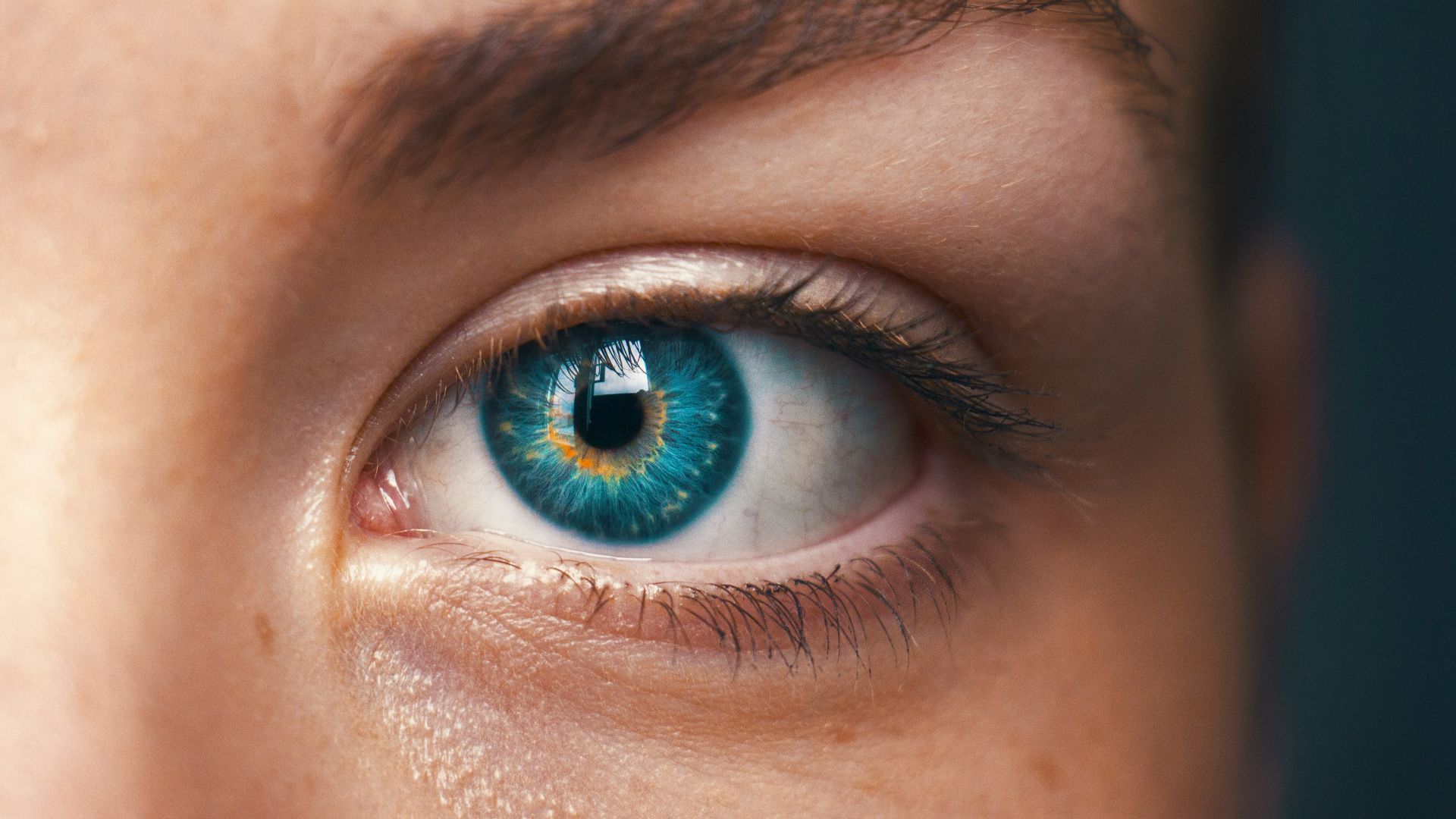 selective focus of blue-eyed person