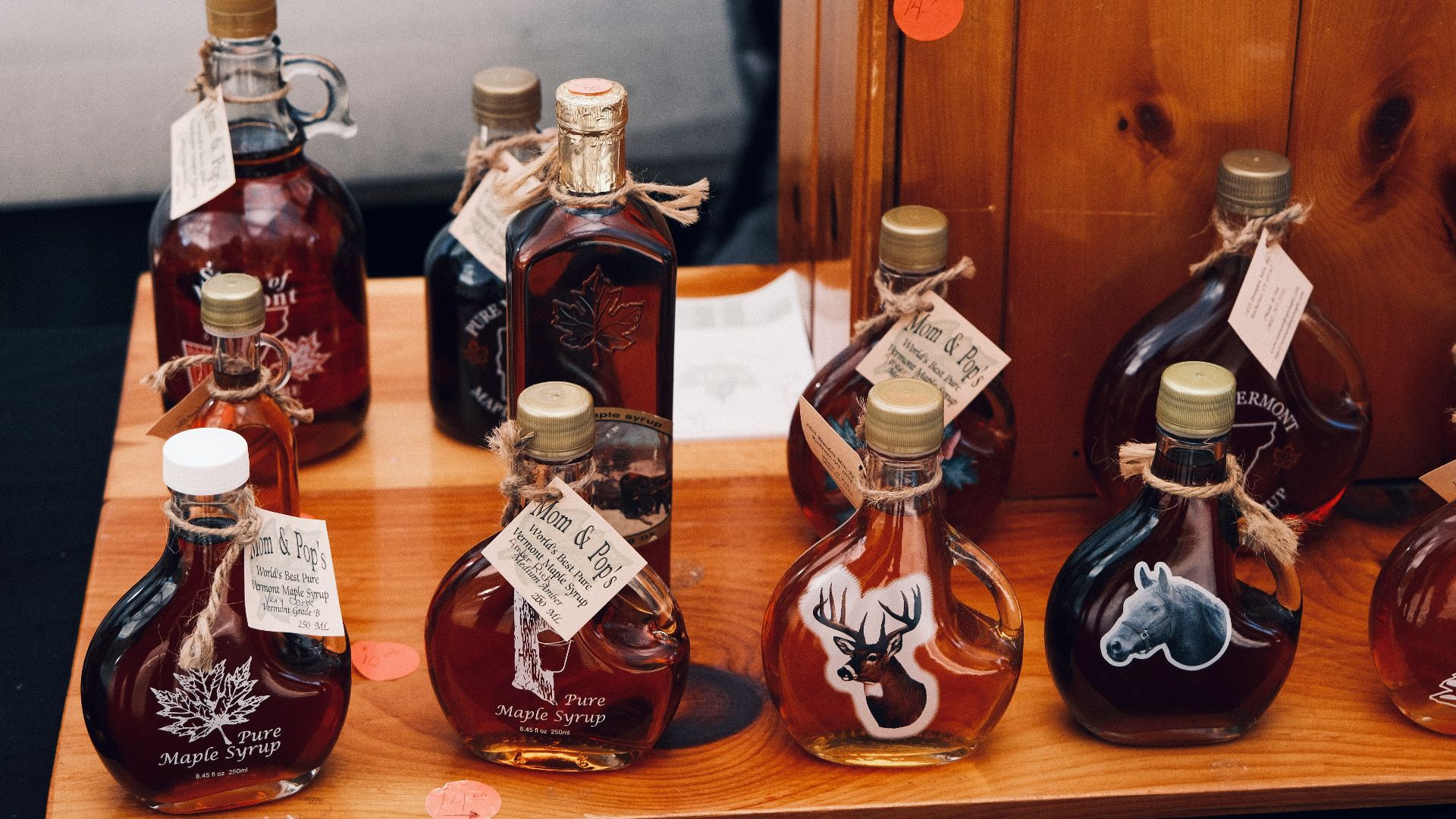red and white glass bottles