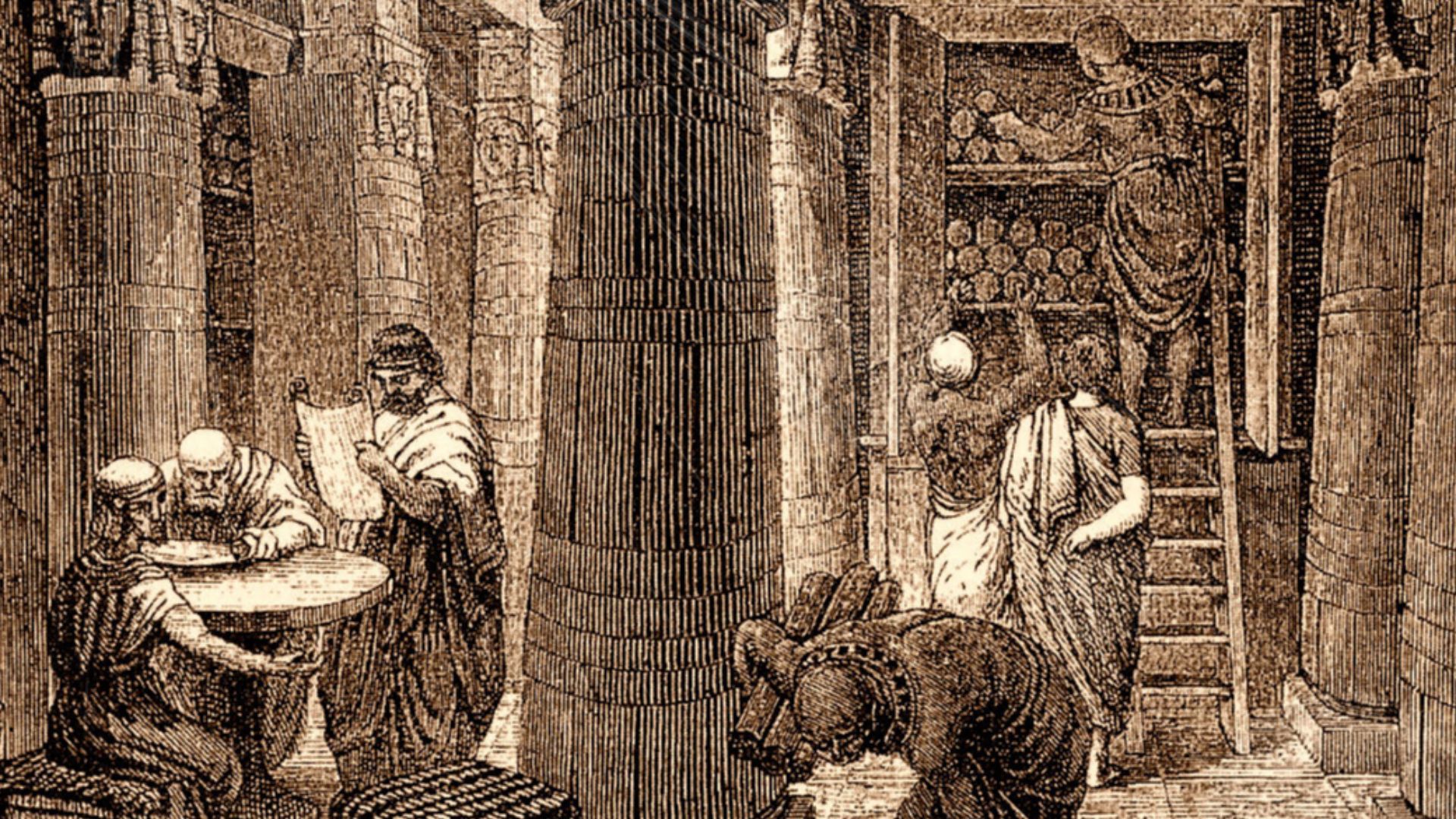 File:Library of Alexandria (sepia).jpg