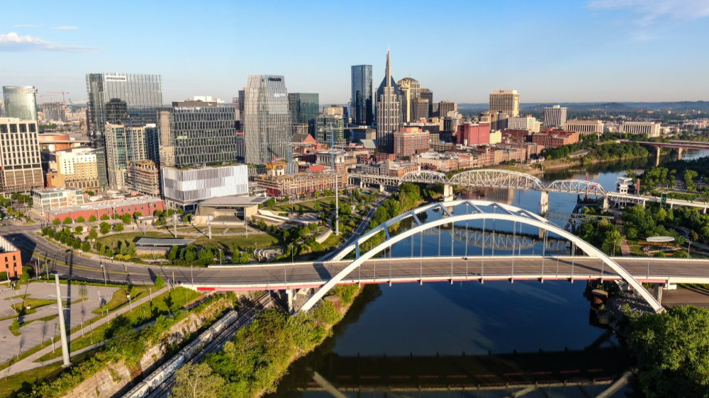 Vibrant urban scene of Nashville, Tennessee captured from a high vantage point
